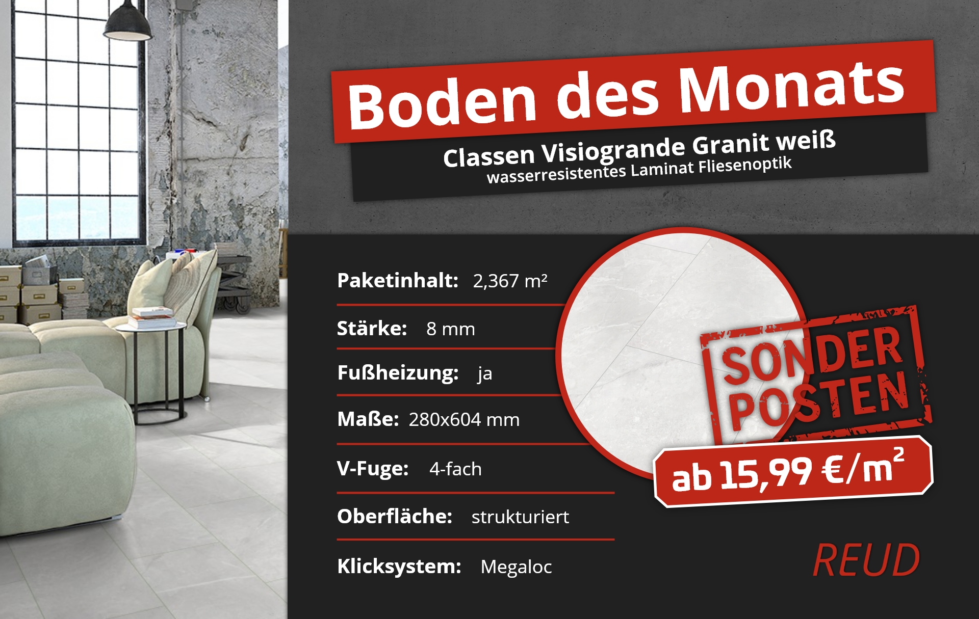 Classen Visiogrande Granit weiss | Boden des Monats März 2023