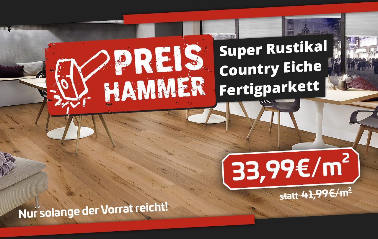 Sonderposten Rustikal Country Eiche Landhausdiele Fertigparkett 33,99€/m²