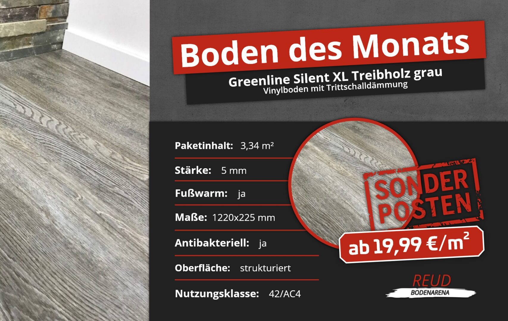 Vinylboden Greenline Silent XL Treibholz grau | Boden des Monats Oktober 2023